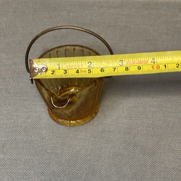 Vntg Toothpick/Ashtray Hazel Atlas Coal Bucket w/Handle Amber Depression Glass - Picture 8 of 9
